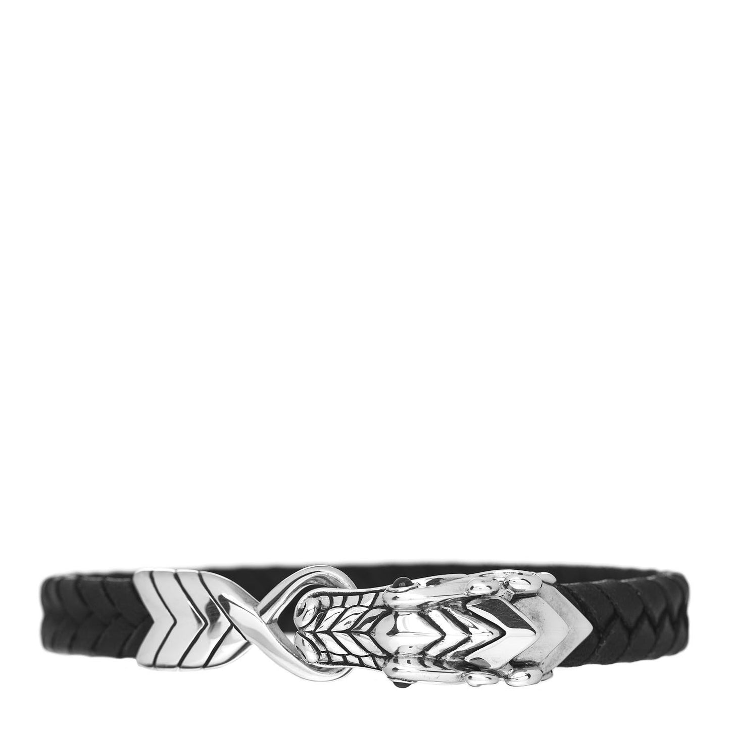 Sterling Silver Leather Blue Sapphire Naga Dragon Bracelet Black