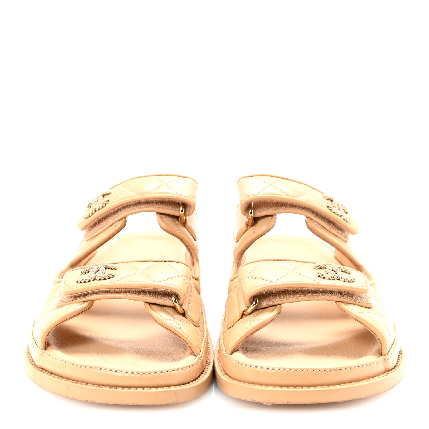 Chanel Lambskin Quilted Velcro Dad Chain CC Slide Sandals 39.5 Beige 3 of 10