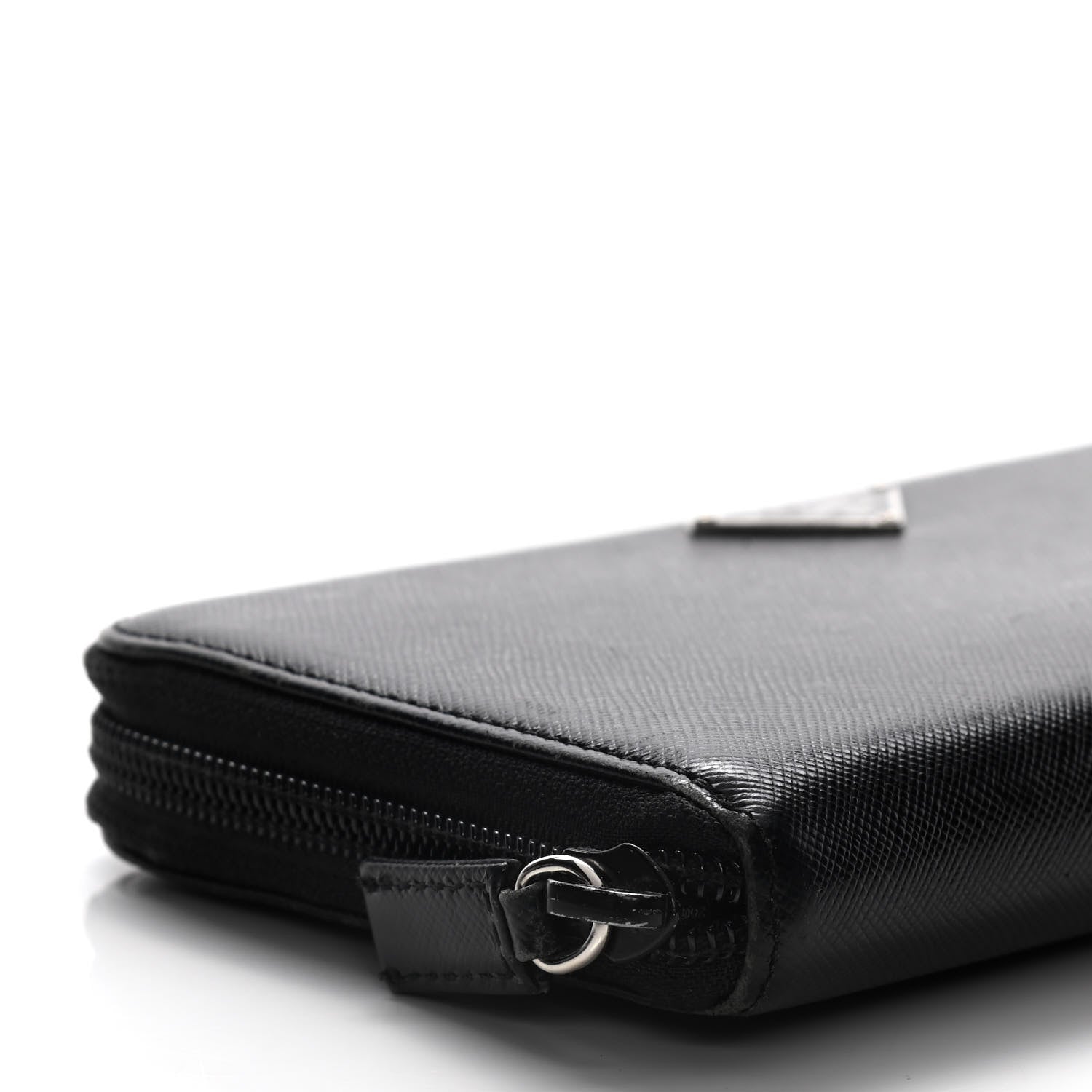 Prada Saffiano Triangle Zip Around Wallet Black 8 of 15