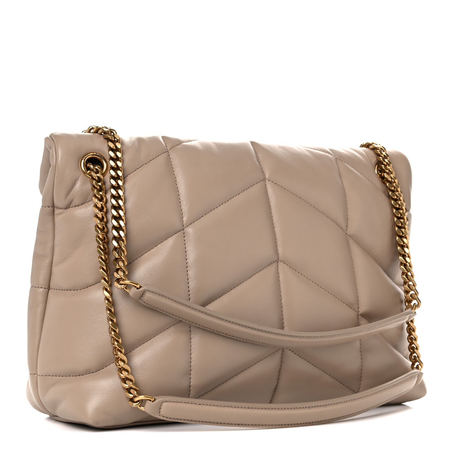 Saint Laurent Lambskin Quilted Medium Loulou Puffer Monogram Chain Satchel Dark Beige 3 of 13