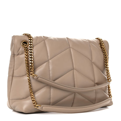 Saint Laurent Lambskin Quilted Medium Loulou Puffer Monogram Chain Satchel Dark Beige 3 of 13