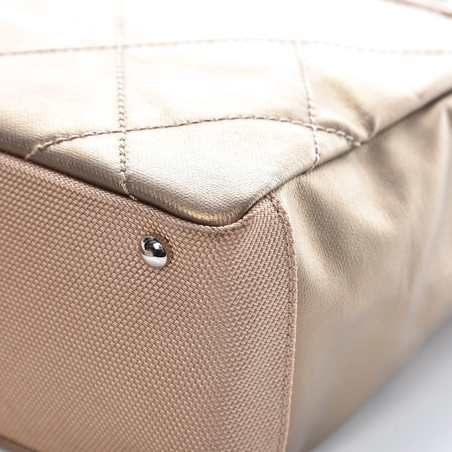 Metallic Coated Canvas Quilted Small Paris Biarritz Tote Gold