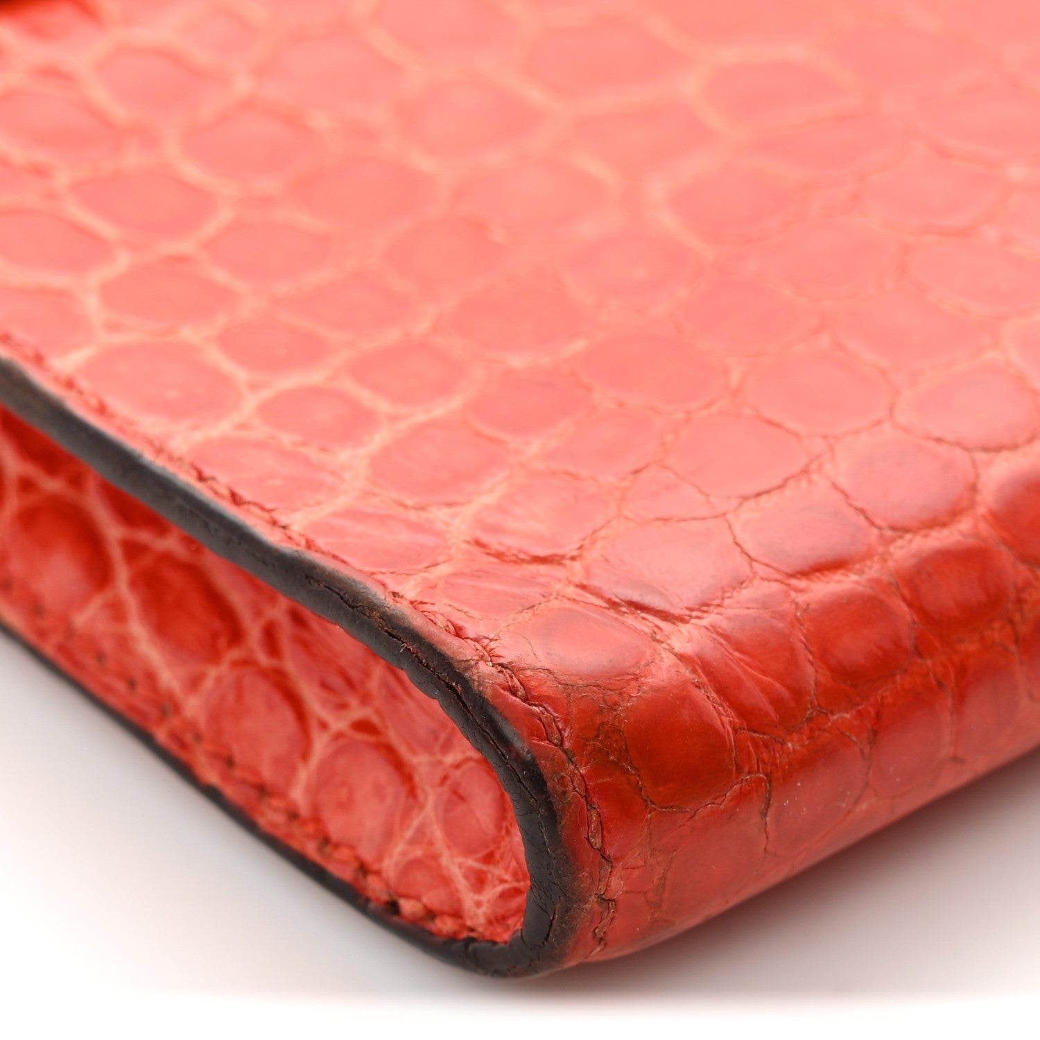 Hermes Shiny Porosus Crocodile Kelly Cut Pochette Orange Poppy 14 of 15