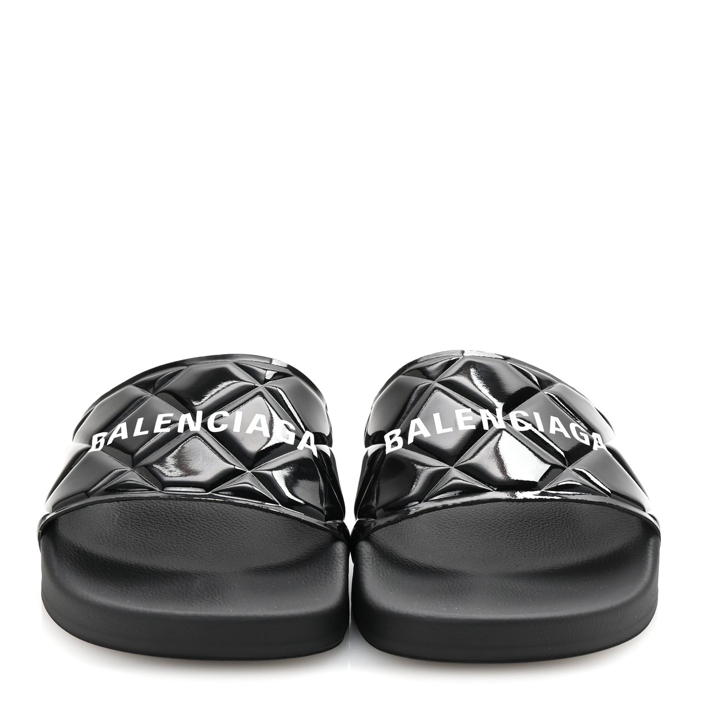 Patent Rubber Logo Womens Pool Slide Sandals 38 Black White