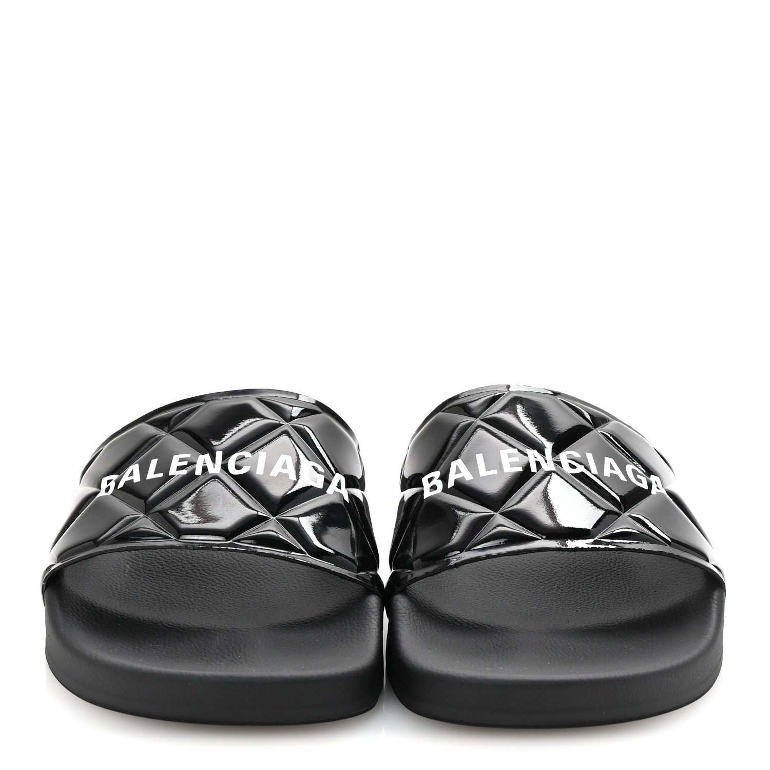 Balenciaga Patent Rubber Logo Womens Pool Slide Sandals 38 Black White 3 of 9