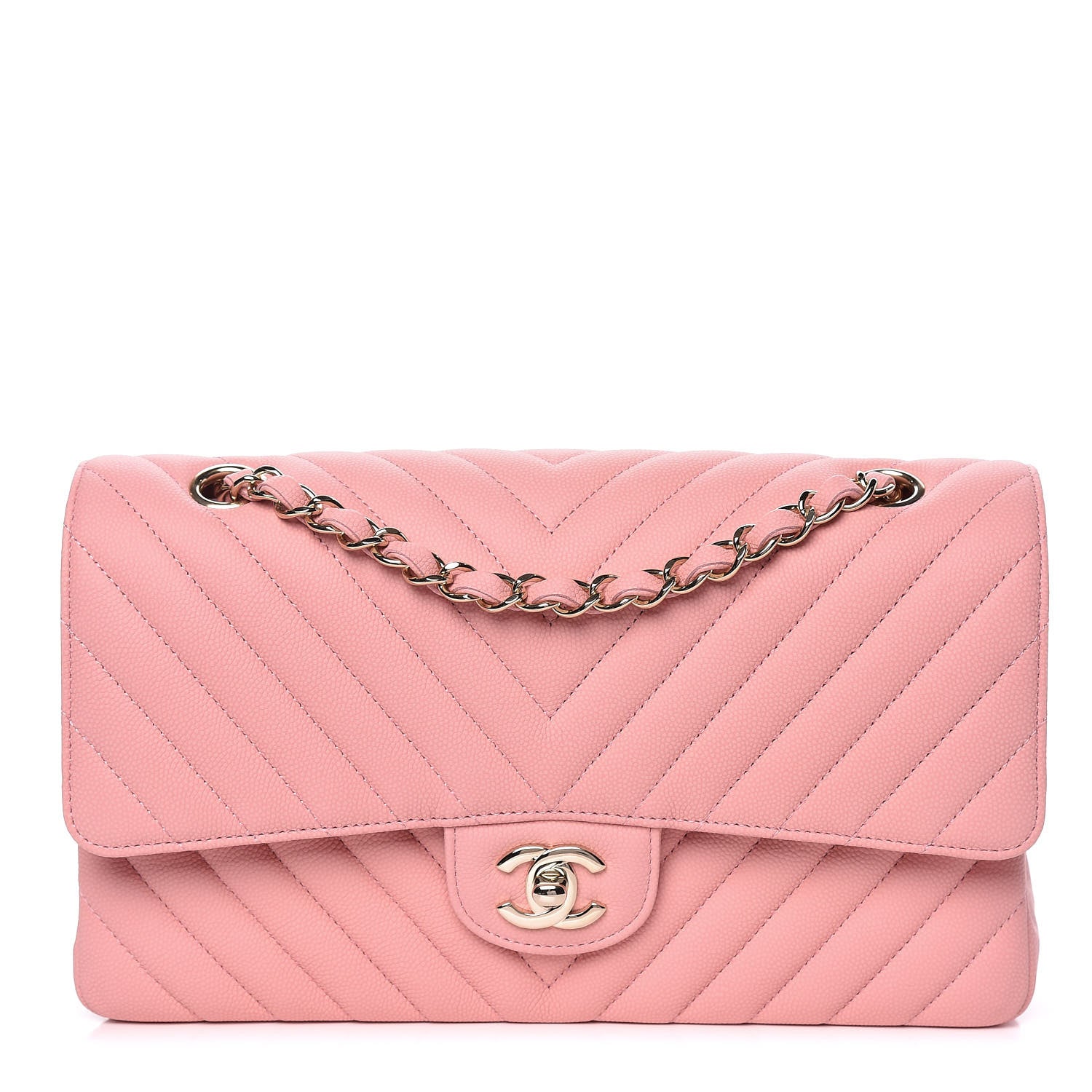 Chanel Caviar Chevron Quilted Medium Double Flap Pink 1 of 10