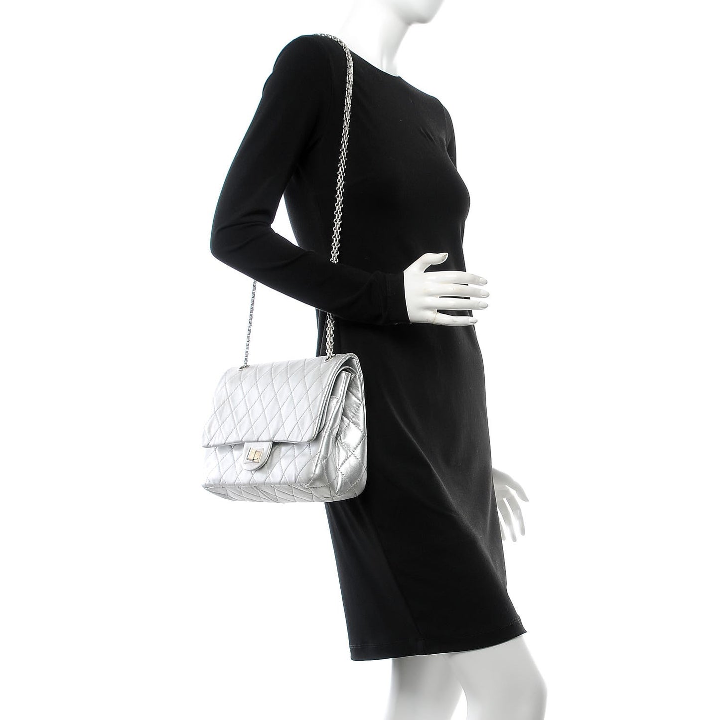 Metallic Lambskin Quilted 2.55 Reissue 227 Flap Silver