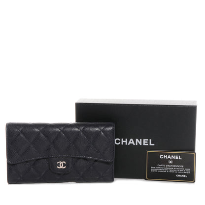 Chanel Caviar Quilted Long Flap Wallet Navy Blue 5 of 9