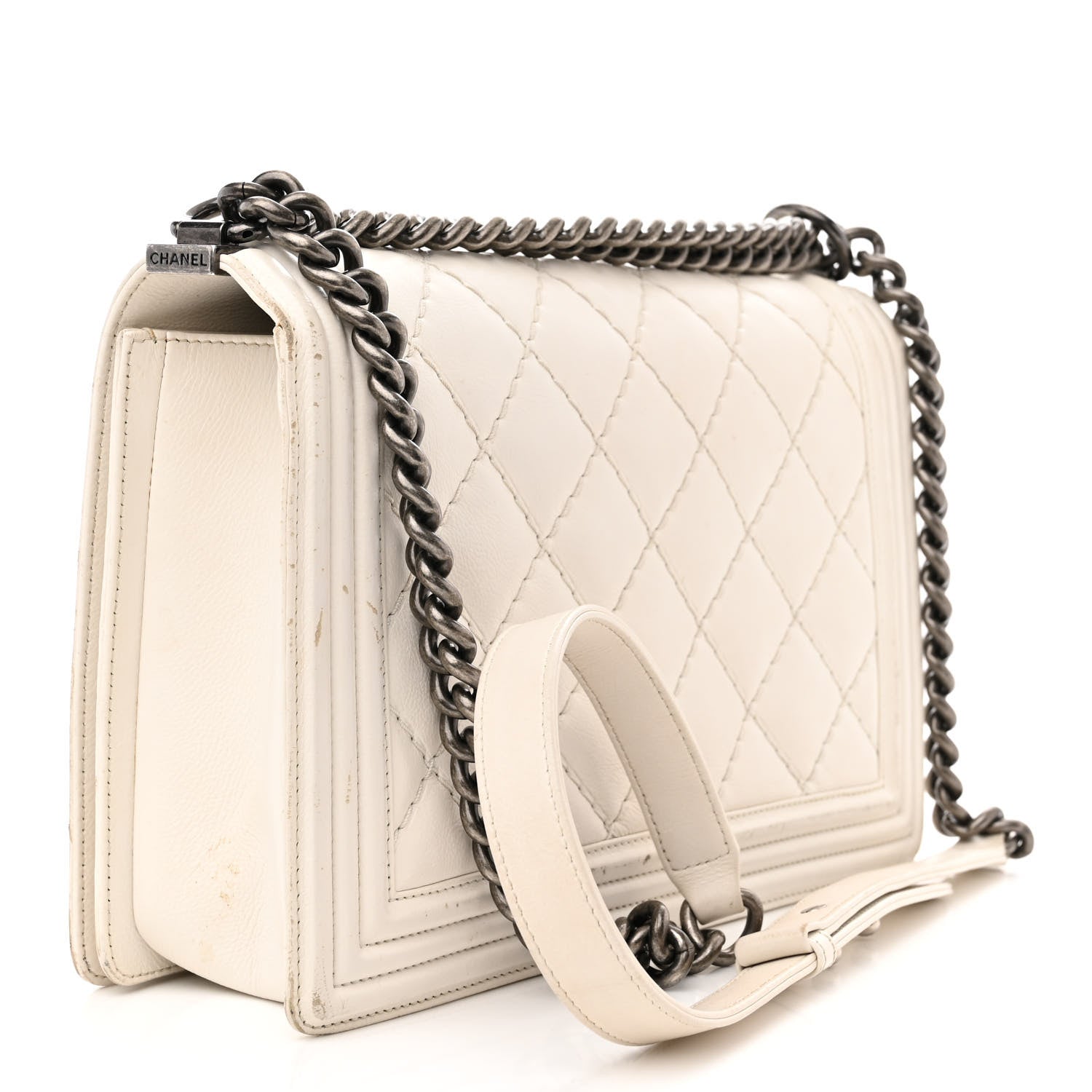 Chanel Calfskin Double Stitch New Medium Boy Flap White 3 of 20