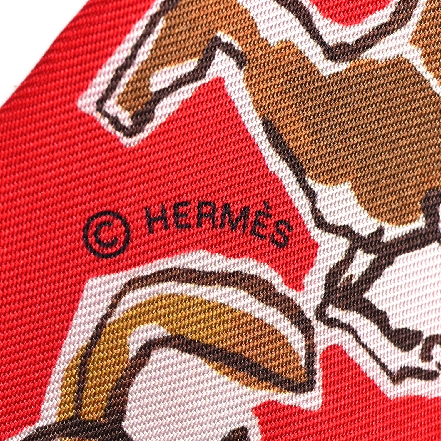 Hermes Silk Chevaux En Liberte Twilly Rouge Caramel White 4 of 4