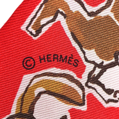 Hermes Silk Chevaux En Liberte Twilly Rouge Caramel White 4 of 4