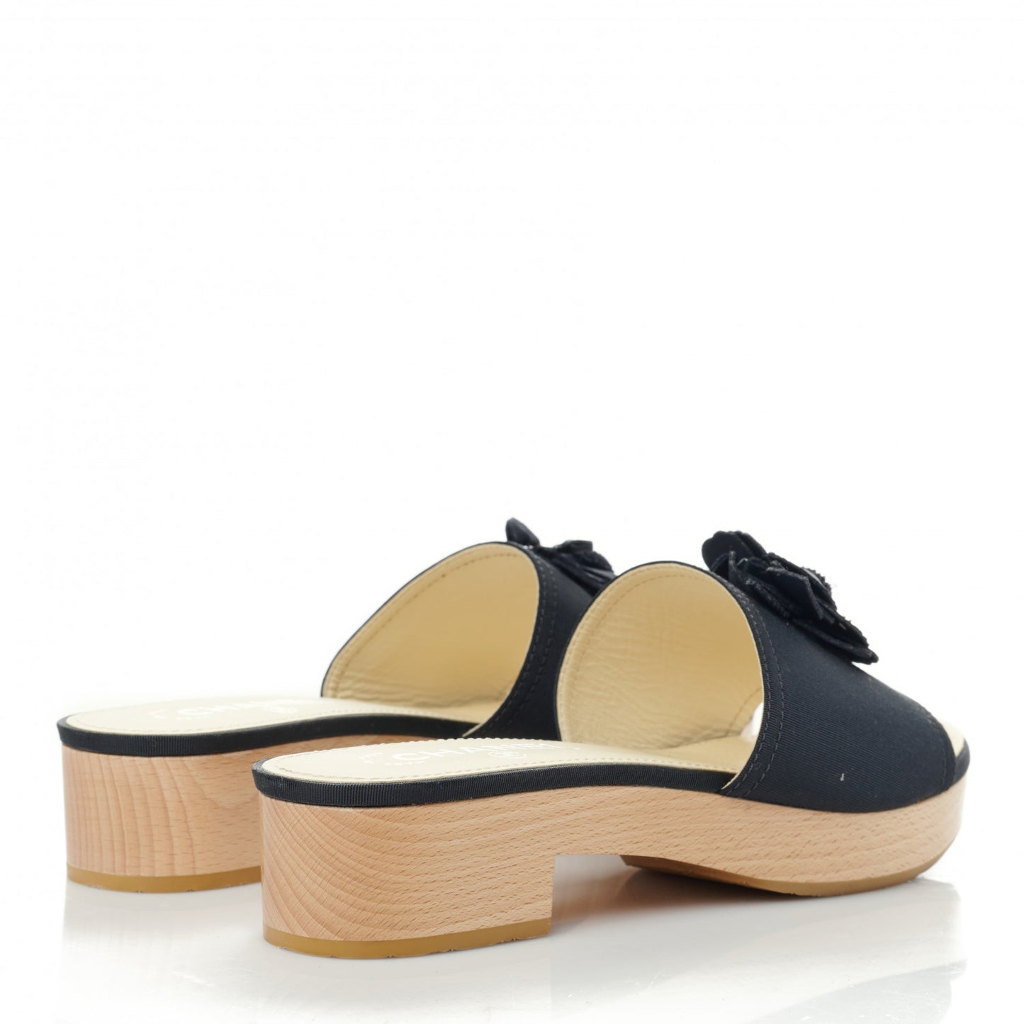 Grosgrain Camellia CC Sandal Mules 39 Black