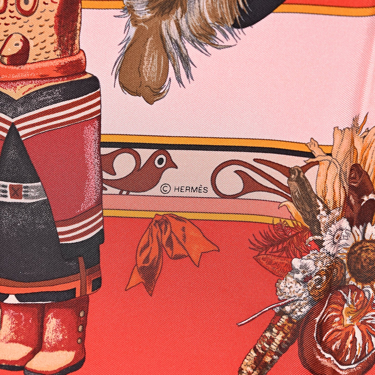 Silk Kachinas Wash Scarf 90 Rouge Corail Vert