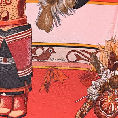 Hermes Silk Kachinas Wash Scarf 90 Rouge Corail Vert 3 of 4
