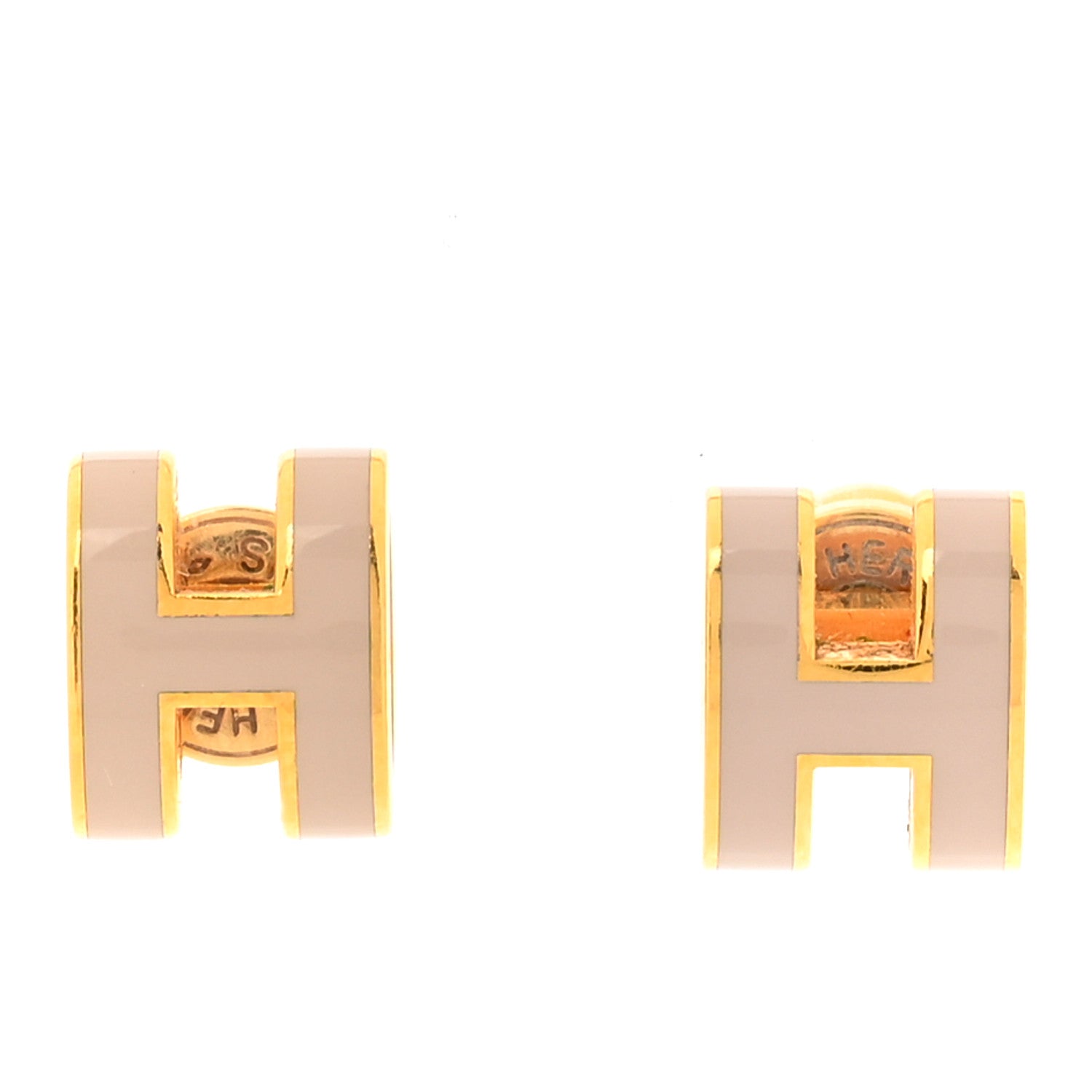 Hermes Gold Lacquered Mini Pop H Earrings Marron Glace 1 of 6