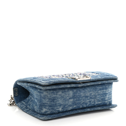 Chanel Cotton Tweed Denim Medium Boy Flap Light Green Light Blue 4 of 10