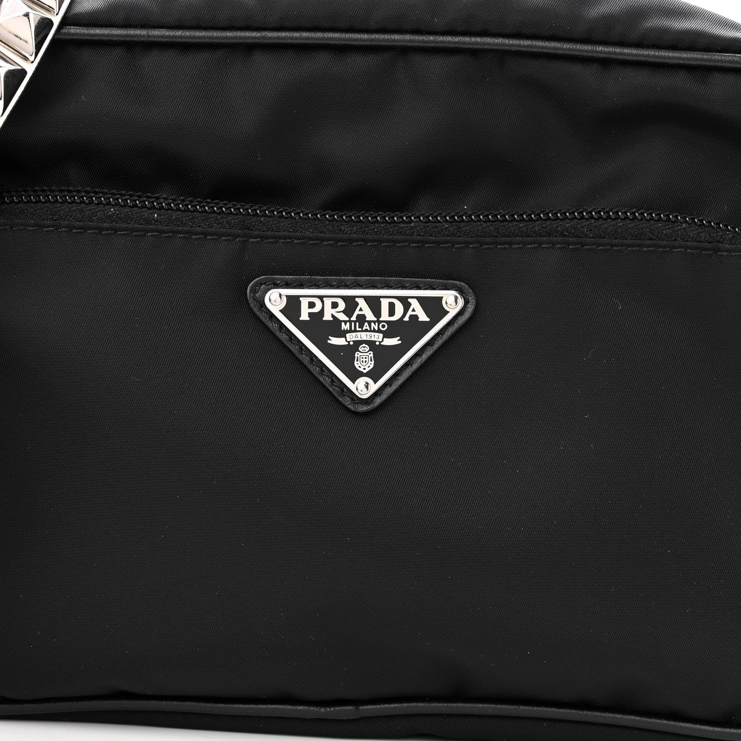 Prada Tessuto Nylon Studded New Vela Shoulder Bag Black Bianco 7 of 9
