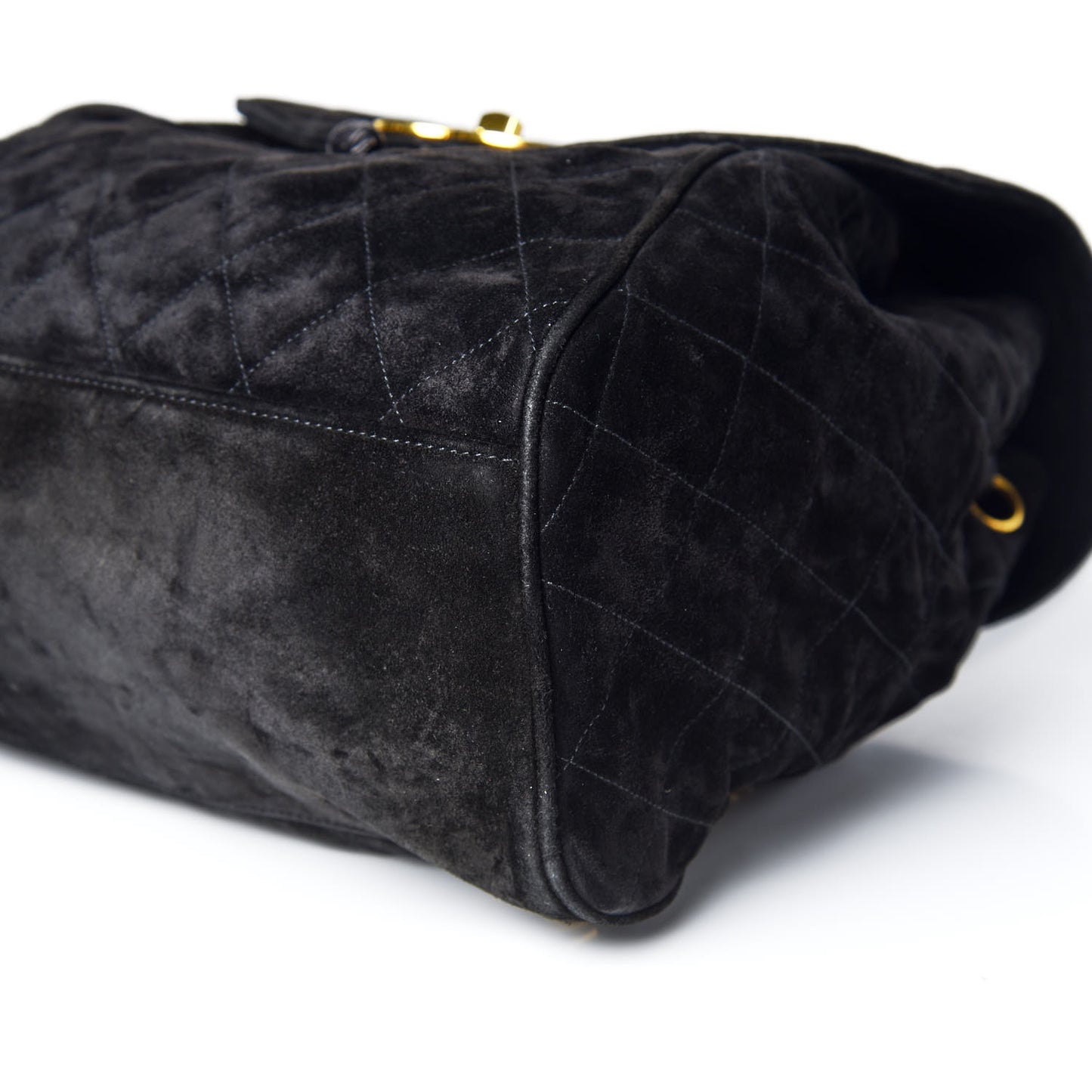 Suede Quilted Drawstring Backpack Black