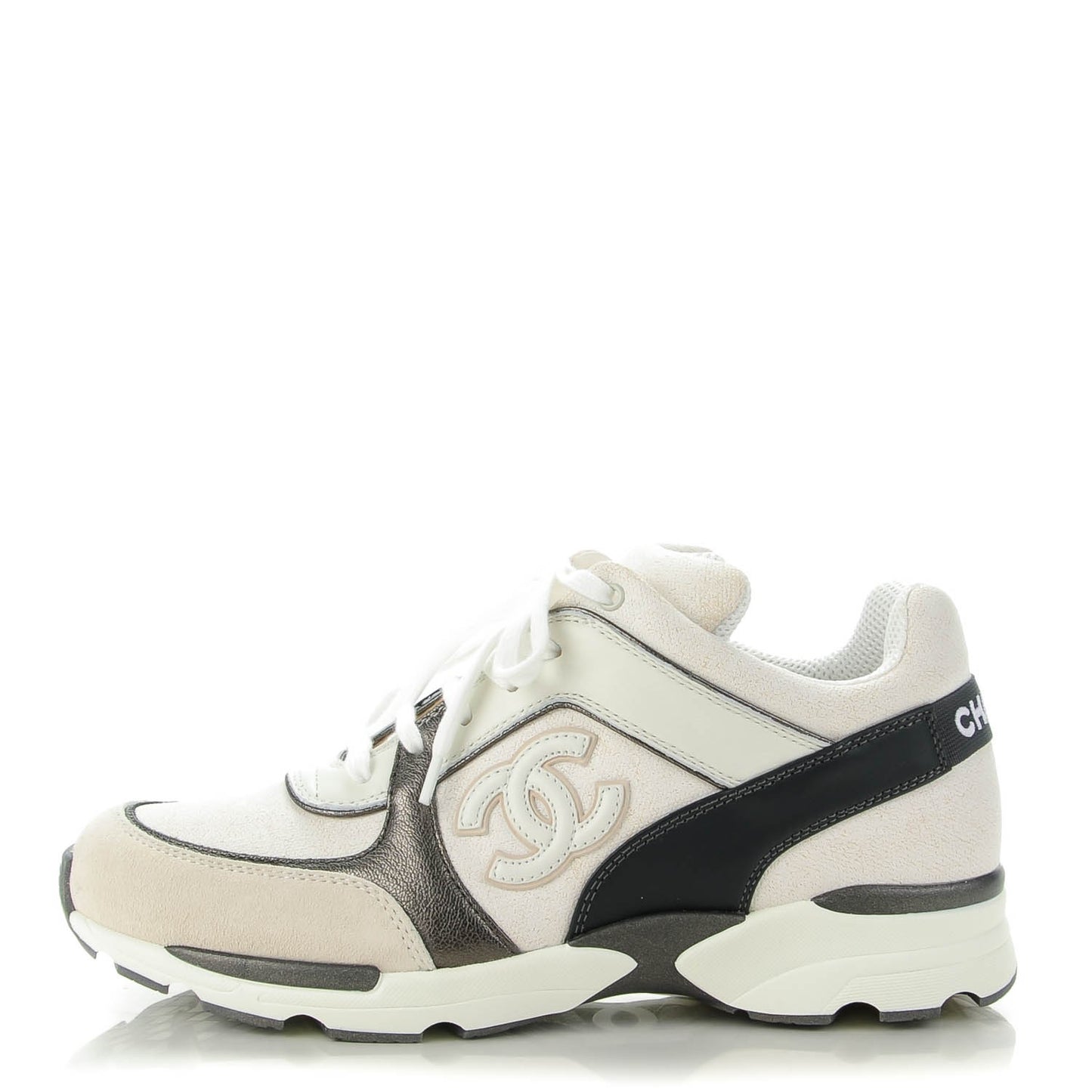 Suede Calfskin CC Sneakers 37.5 White Grey