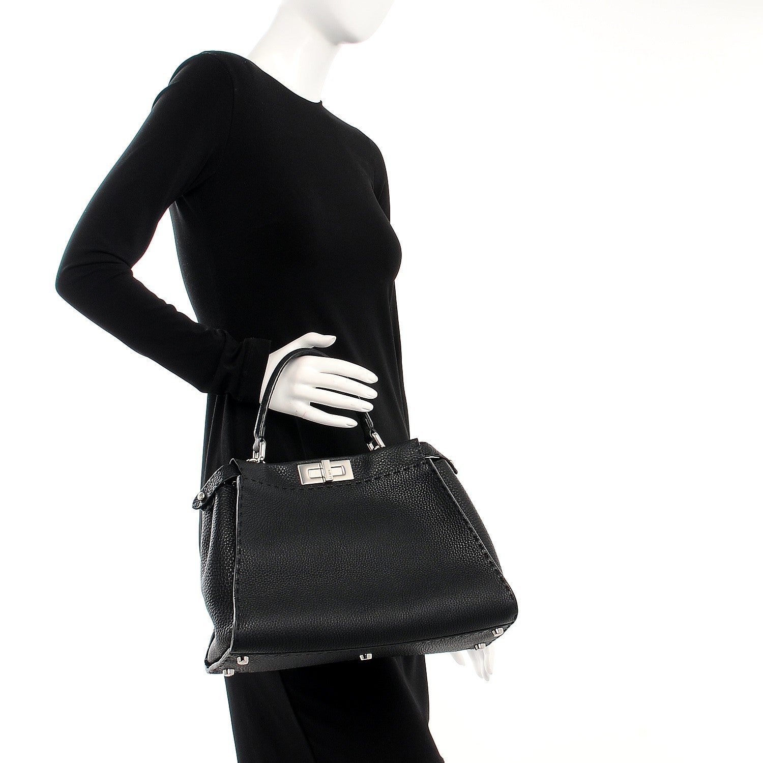 Fendi Cuoio Romano Selleria Bi-Color Medium Peekaboo Iconic Satchel Black Mou 3 of 12