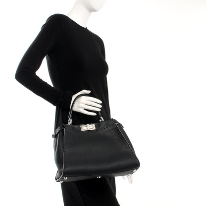 Fendi Cuoio Romano Selleria Bi-Color Medium Peekaboo Iconic Satchel Black Mou 3 of 12