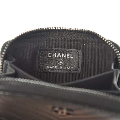 Chanel Lambskin Chevron Quilted Zip Around Coin Purse So Black 6 of 7