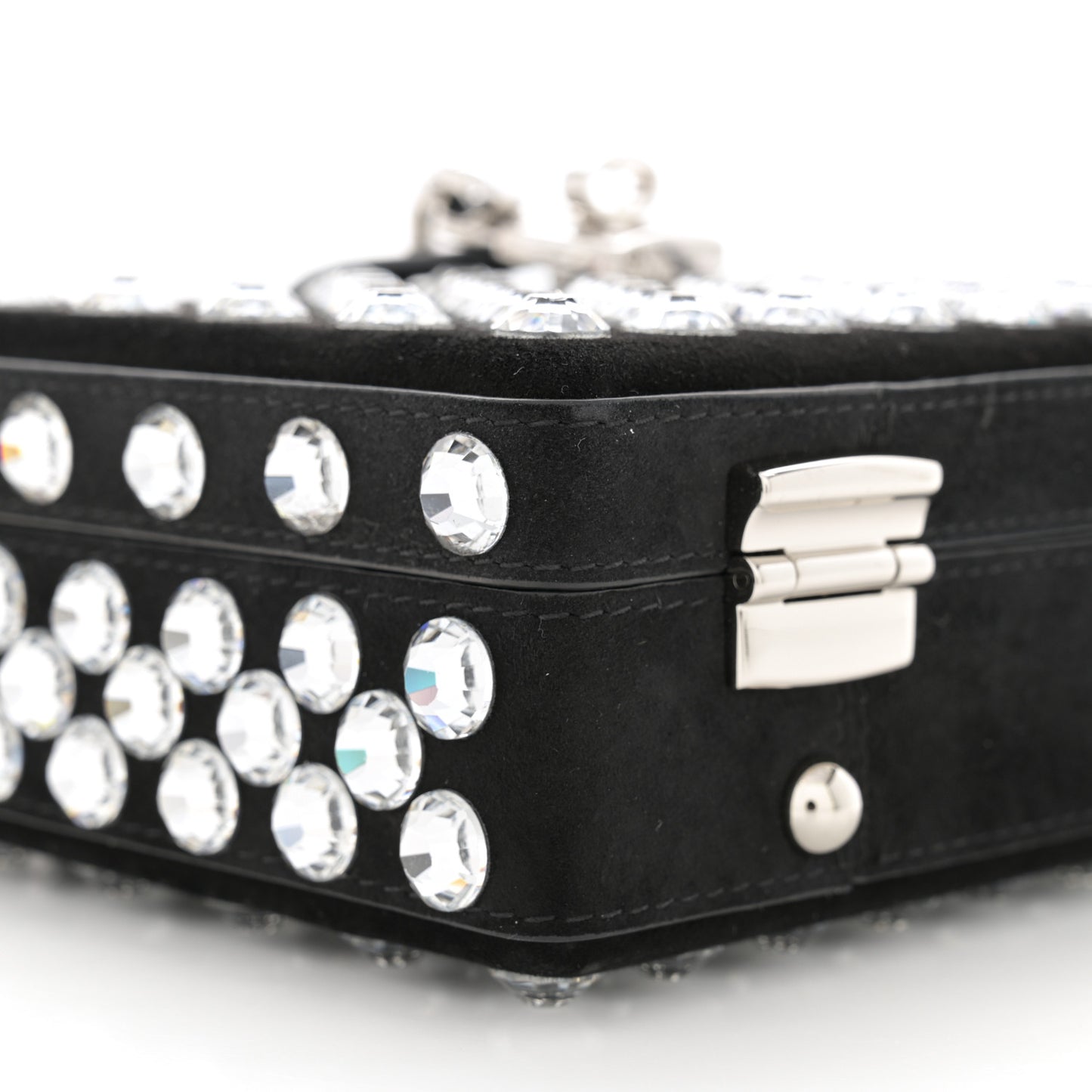 Suede Crystal Embellished Lily Box Bag Black