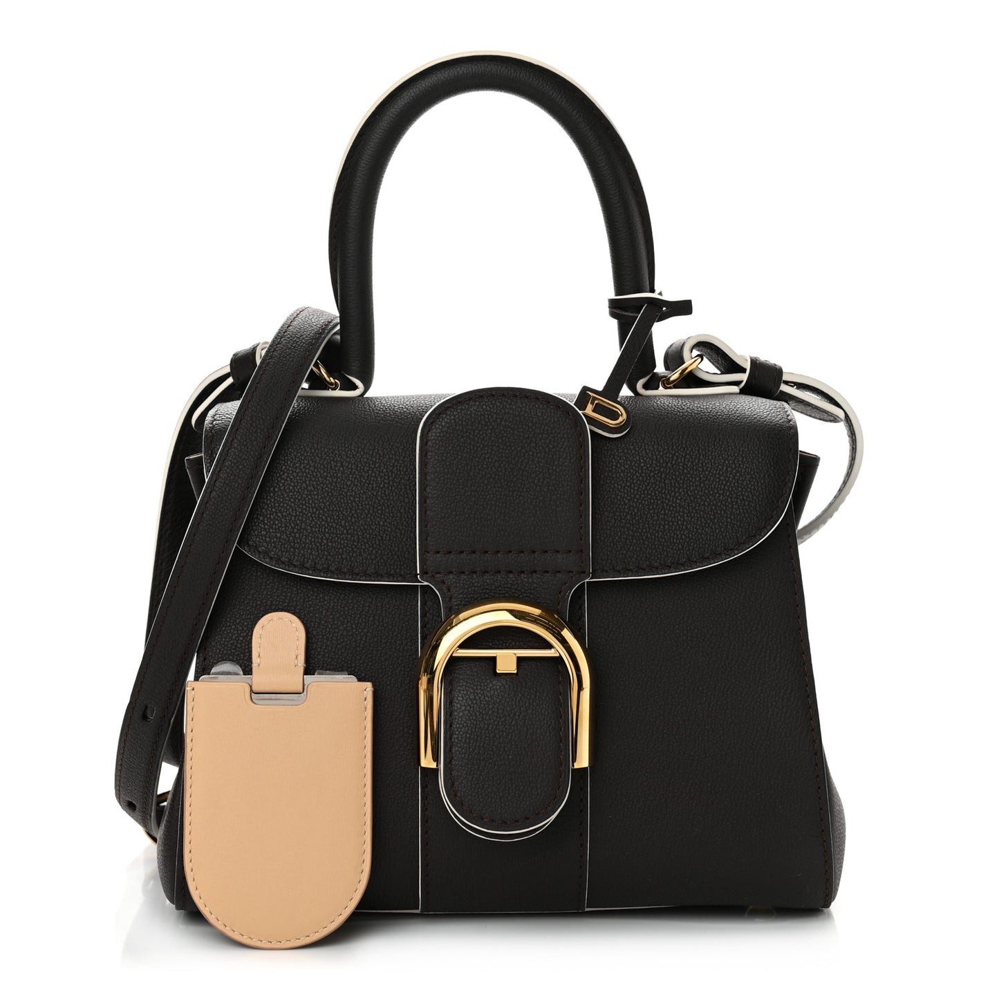 Grained Calfskin Bi-Color Brillant Mini Satchel Black