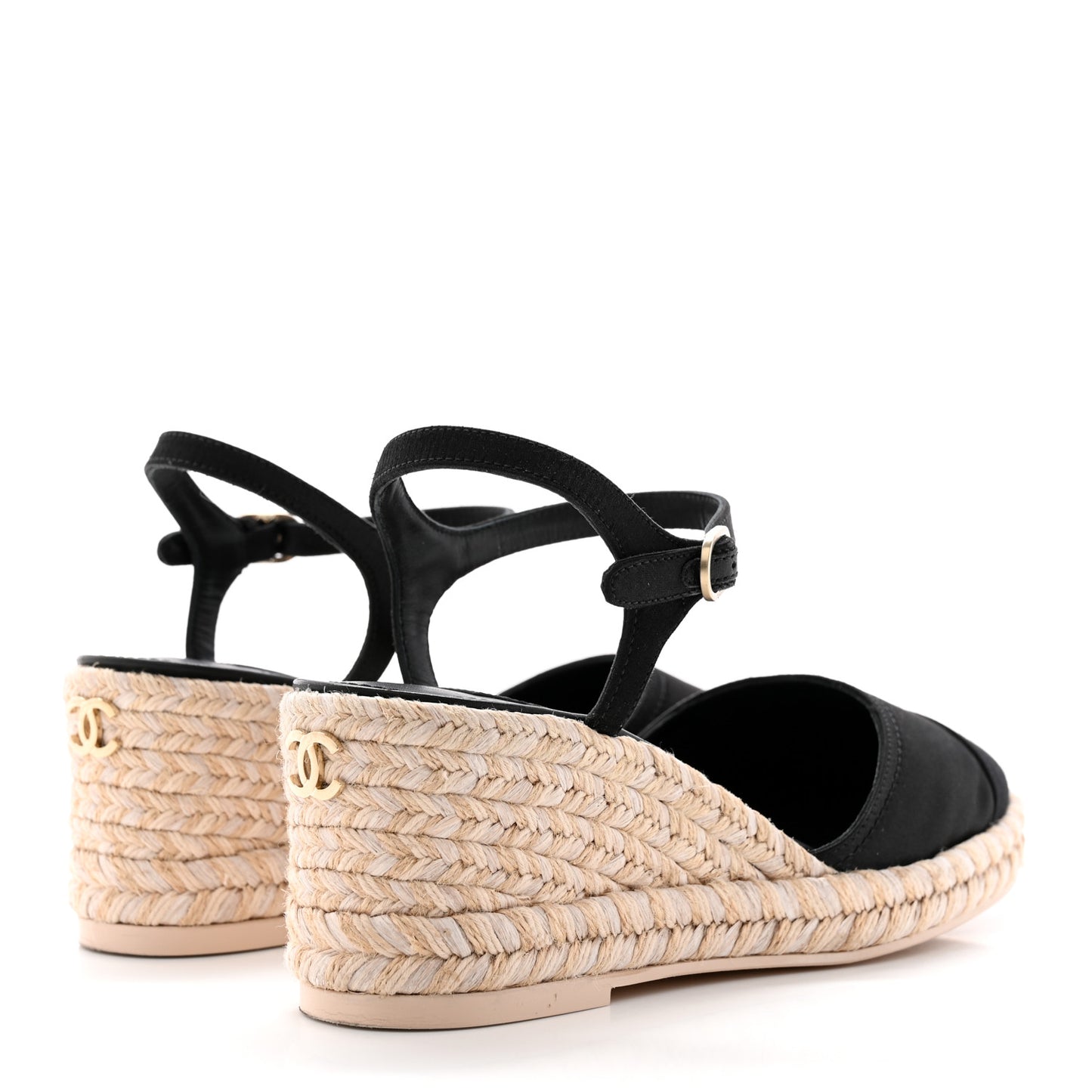 Satin Grosgrain CC Espadrilles Wedges 37 Black