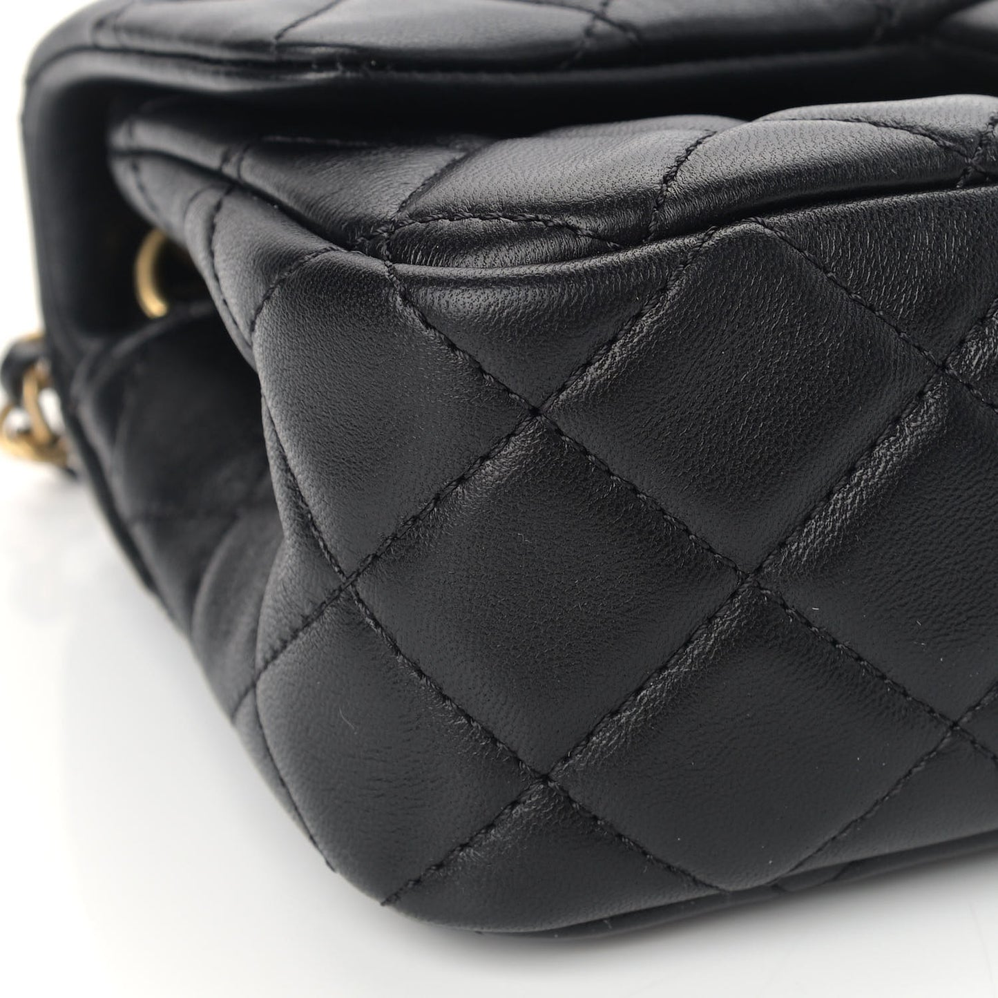 Lambskin Quilted Mini Rectangular Pearl Crush Flap Black