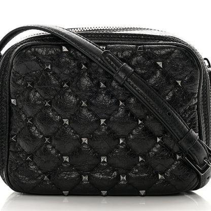 Valentino Garavani Craquele Nappa Rockstud Spike Double Zip Camera Crossbody Bag Black 8 of 13