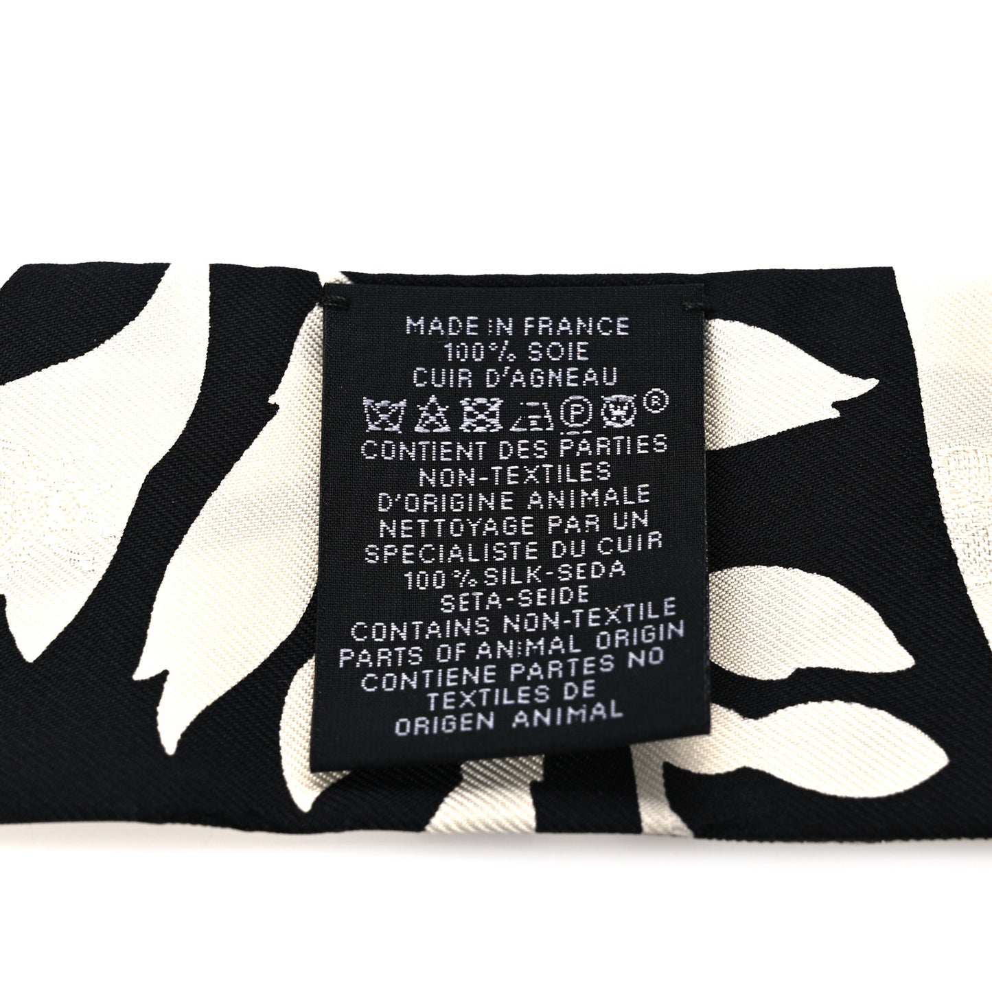 Silk Calfskin Bouquet Final Fringed Twilly Creme Black