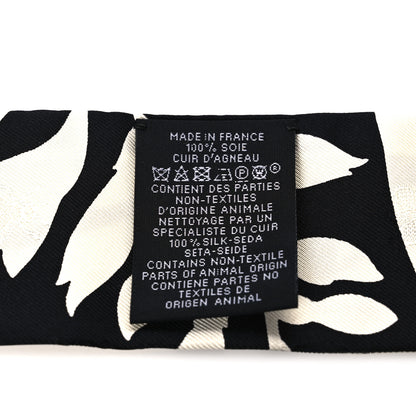 Hermes Silk Calfskin Bouquet Final Fringed Twilly Creme Black 4 of 4