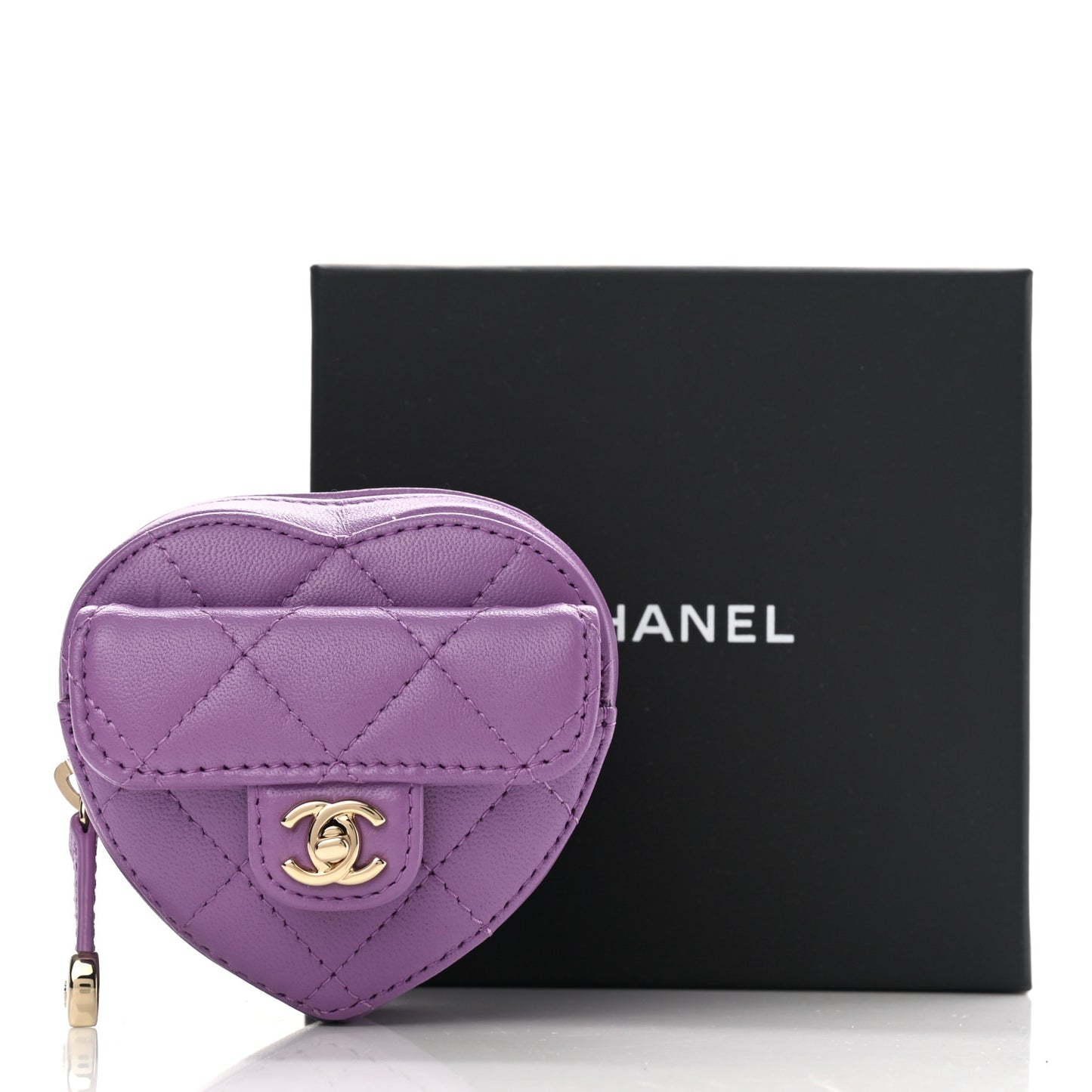 Lambskin Quilted CC In Love Heart Zipped Arm Coin Purse Purple