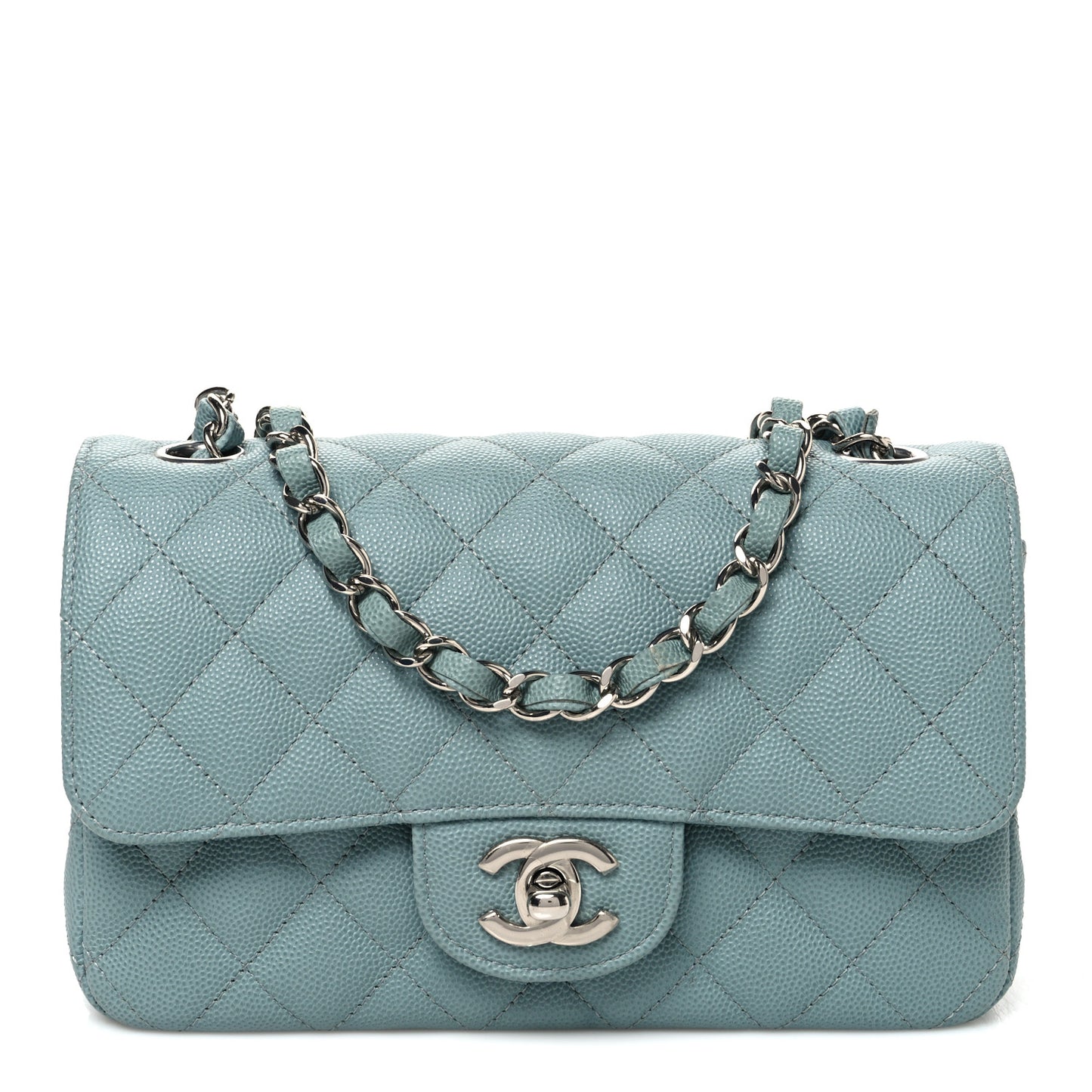 Caviar Quilted Mini Rectangular Flap Blue