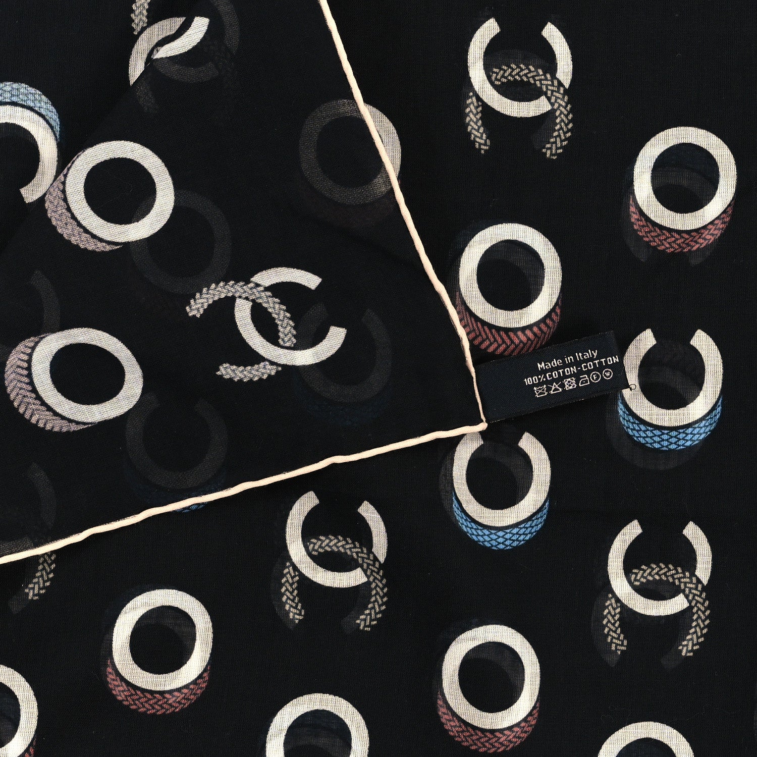 Chanel Cotton CC Coco Scarf Black Ecru 3 of 3