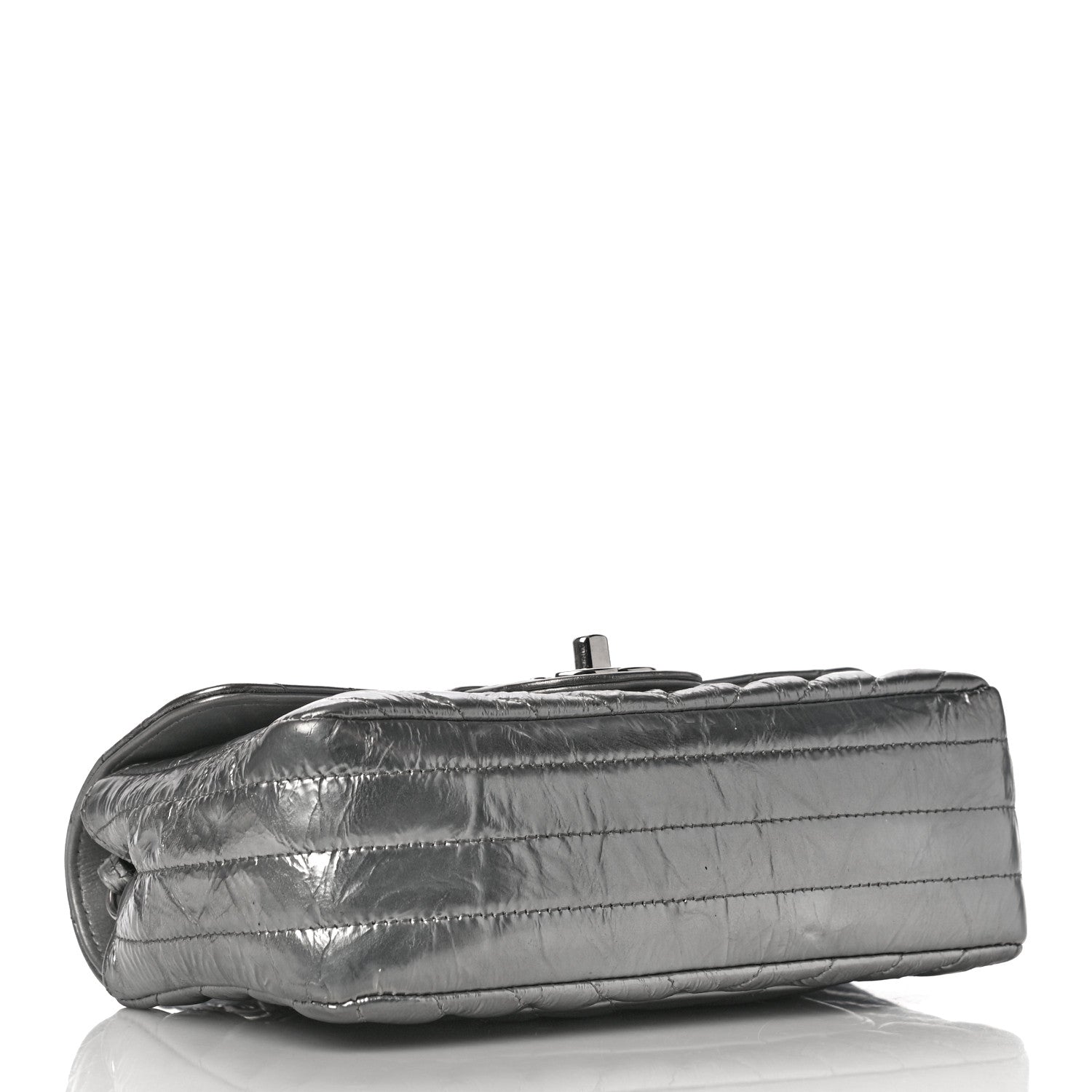Chanel Patent Metallic Crumpled Calfskin Chevron Quilted Mini Rectangular Flap Silver 3 of 9