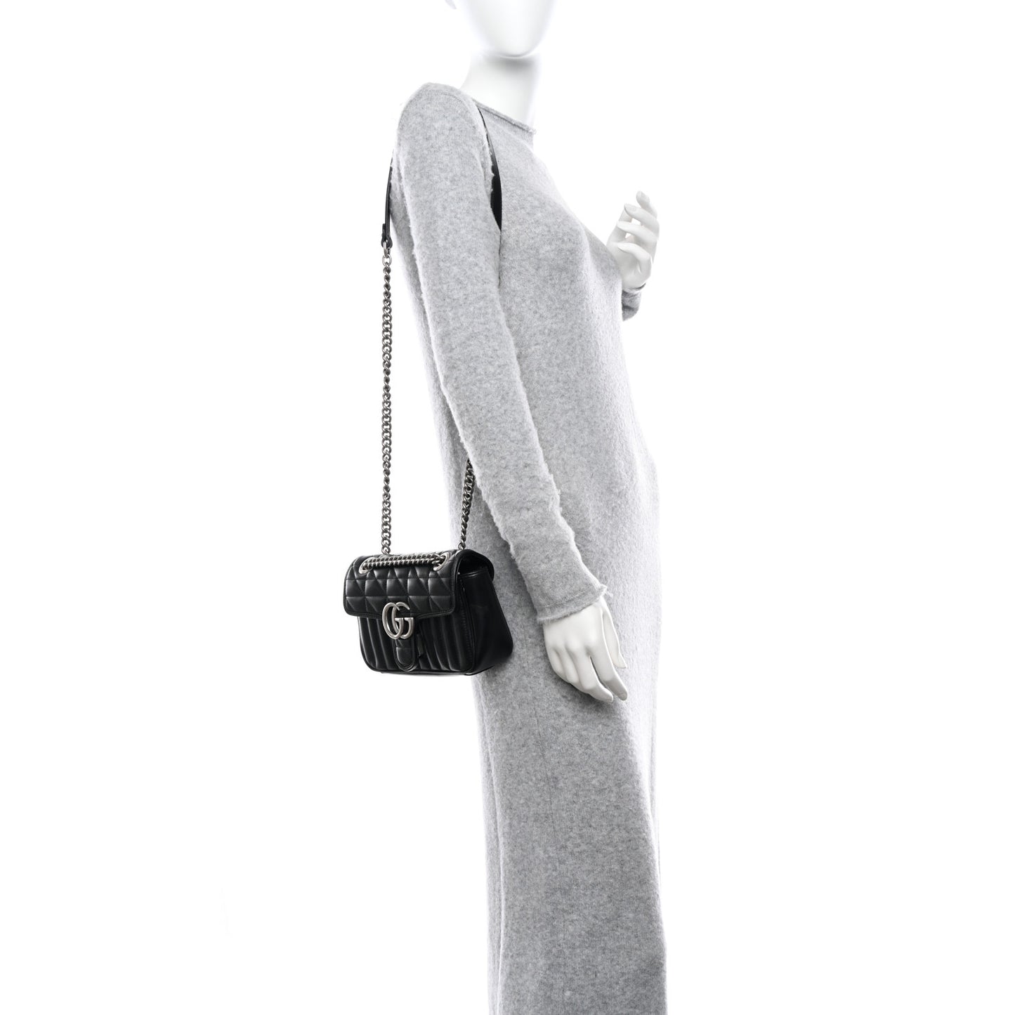 Calfskin Matelasse Aria Mini GG Marmont Shoulder Bag Black