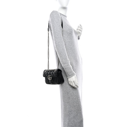 Gucci Calfskin Matelasse Aria Mini GG Marmont Shoulder Bag Black 2 of 10