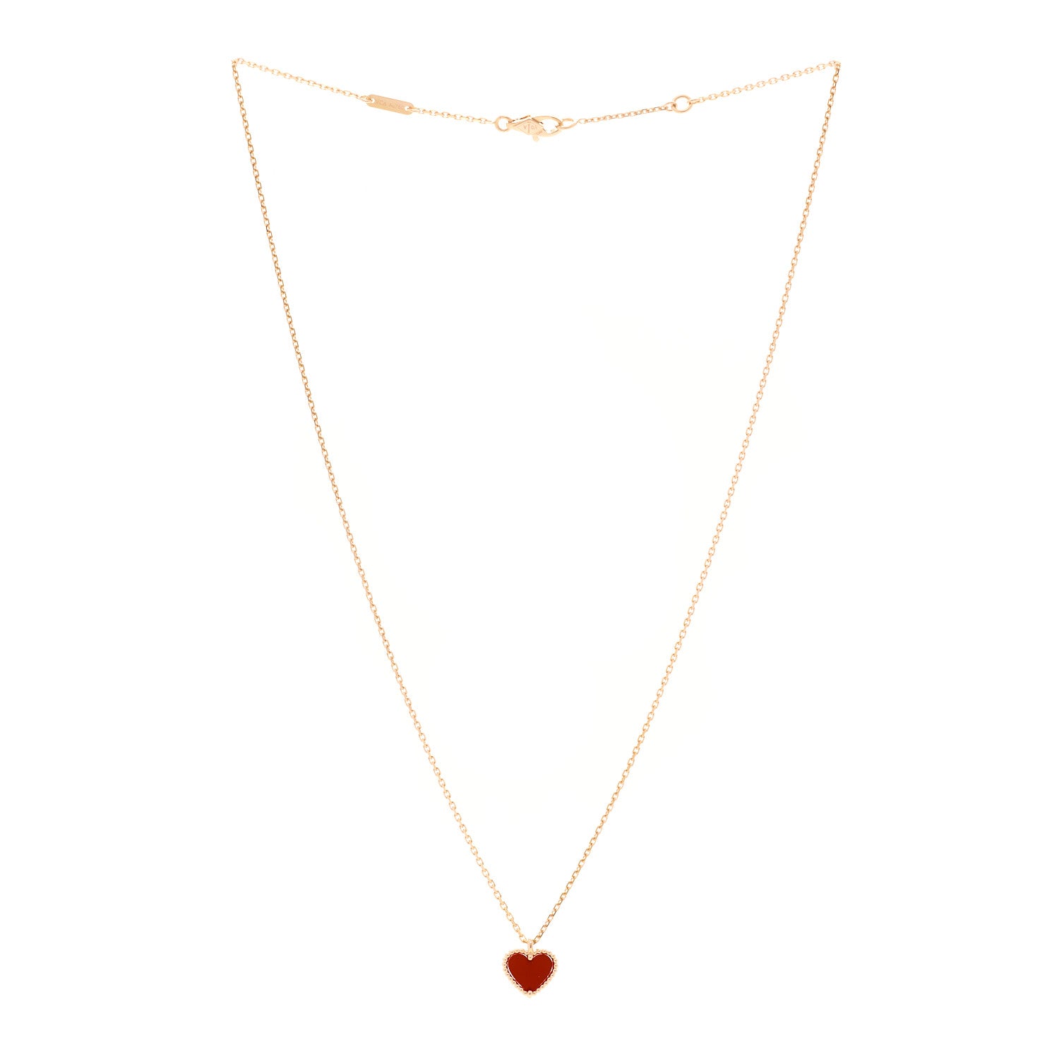 Van Cleef & Arpels 18k Rose Gold Carnelian Sweet Alhambra Heart Pendant Necklace 3 of 5
