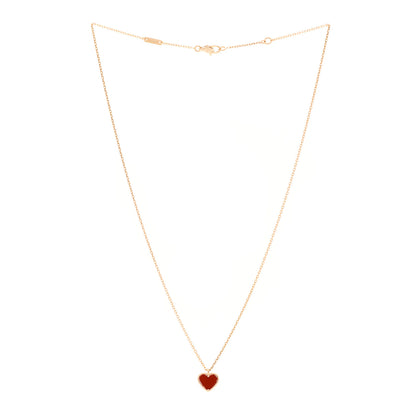 Van Cleef & Arpels 18k Rose Gold Carnelian Sweet Alhambra Heart Pendant Necklace 3 of 5