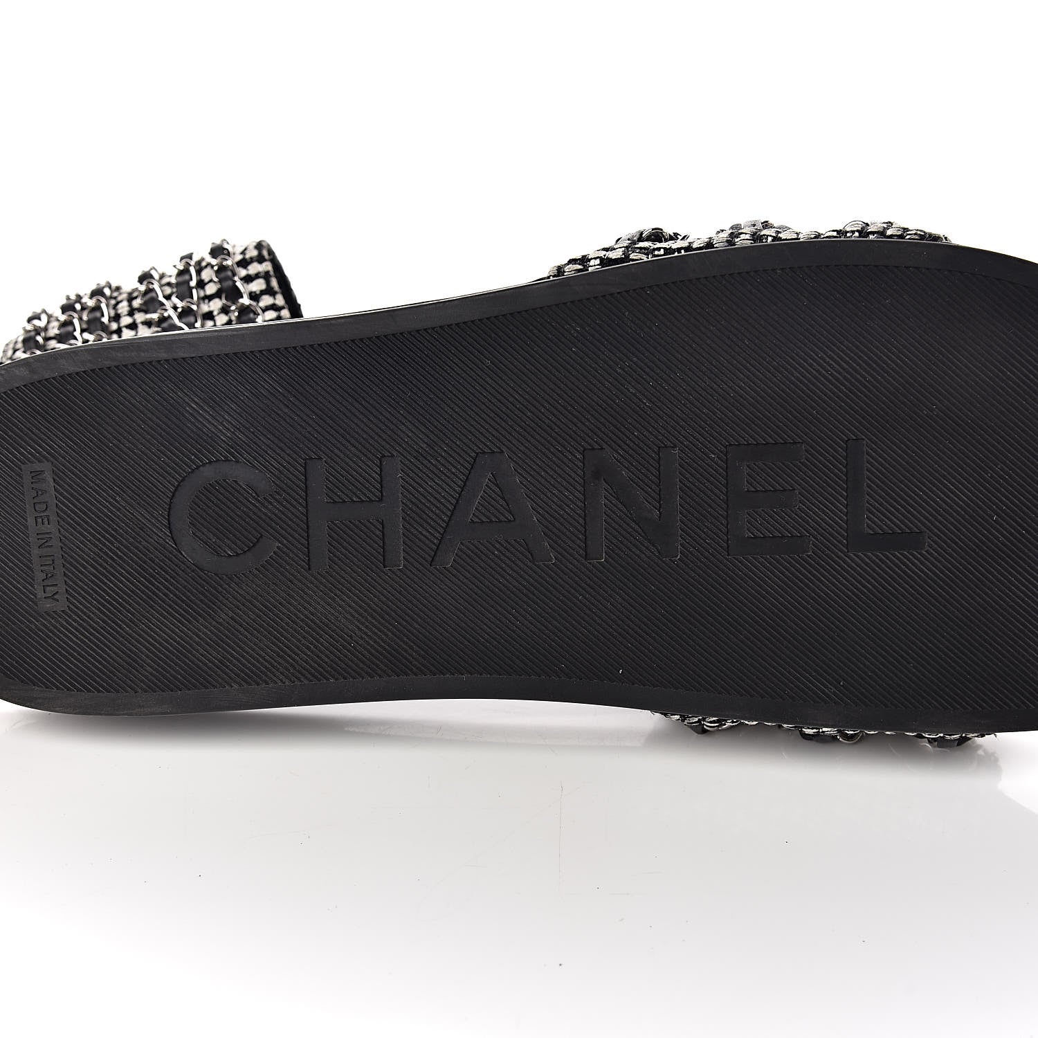 Chanel Tweed Lambskin Chain Flat Sandals 42 Black Multicolor 11 of 12