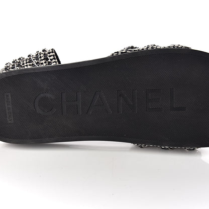 Chanel Tweed Lambskin Chain Flat Sandals 42 Black Multicolor 11 of 12