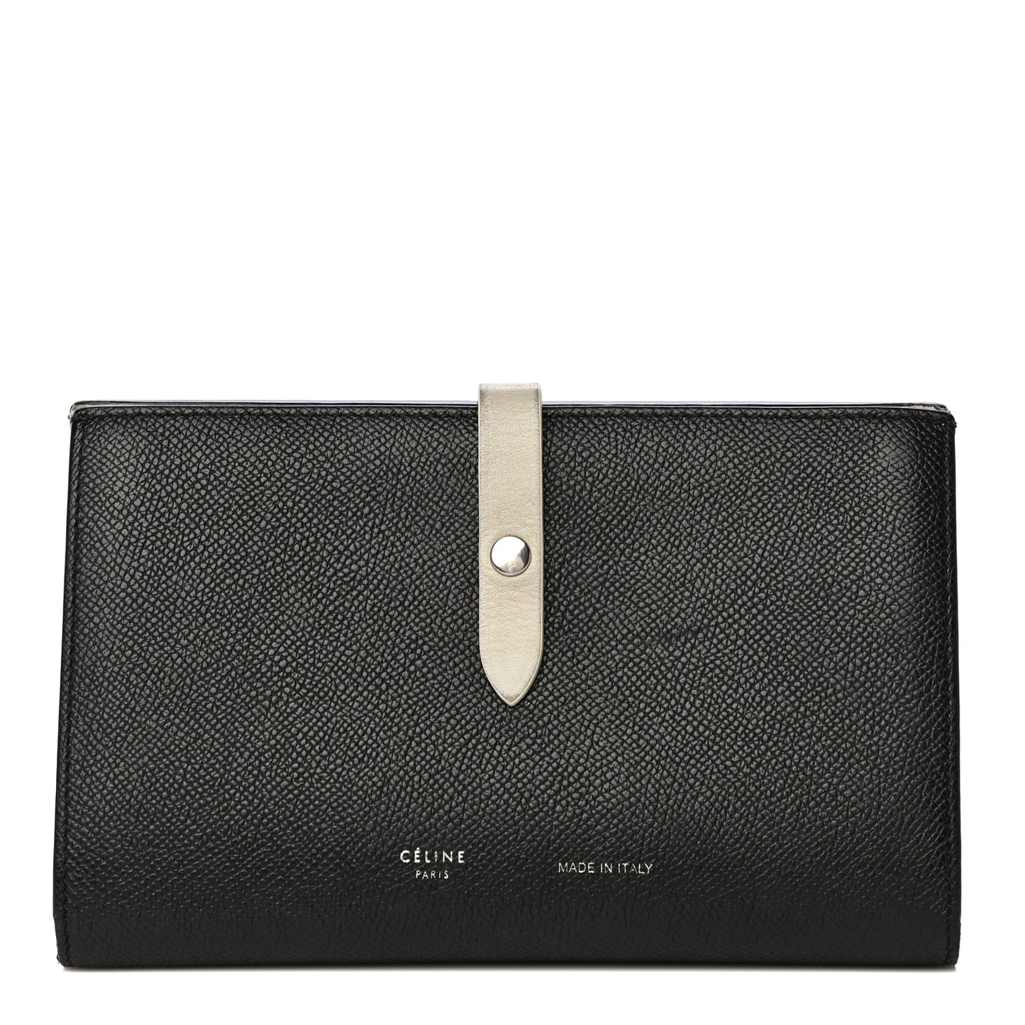 Grained Calfskin Large Multifunction Strap Wallet Black Chalk