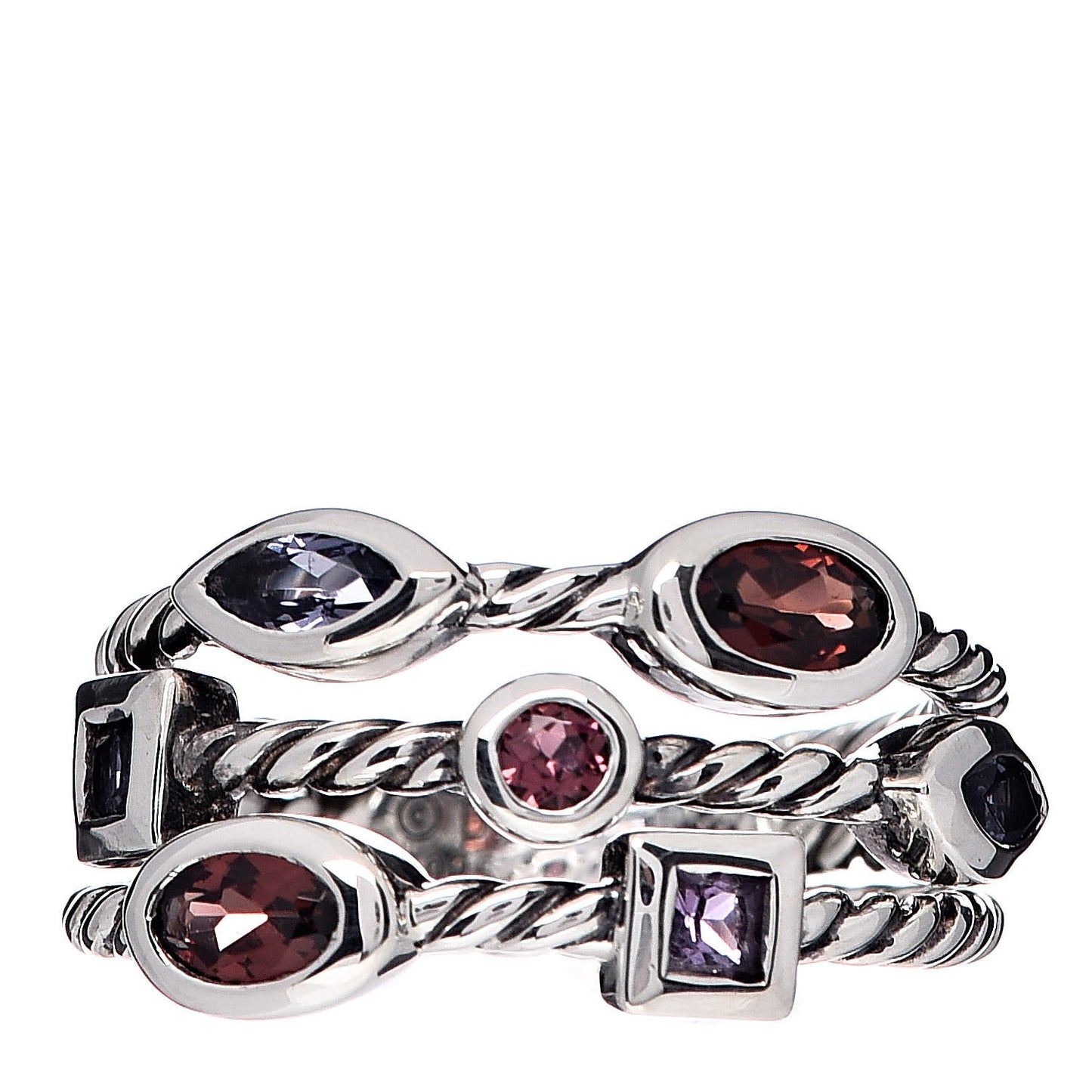 Sterling Silver Garnet Amethyst Iolite Tourmaline Berry Confetti 3 Row Ring 52 6
