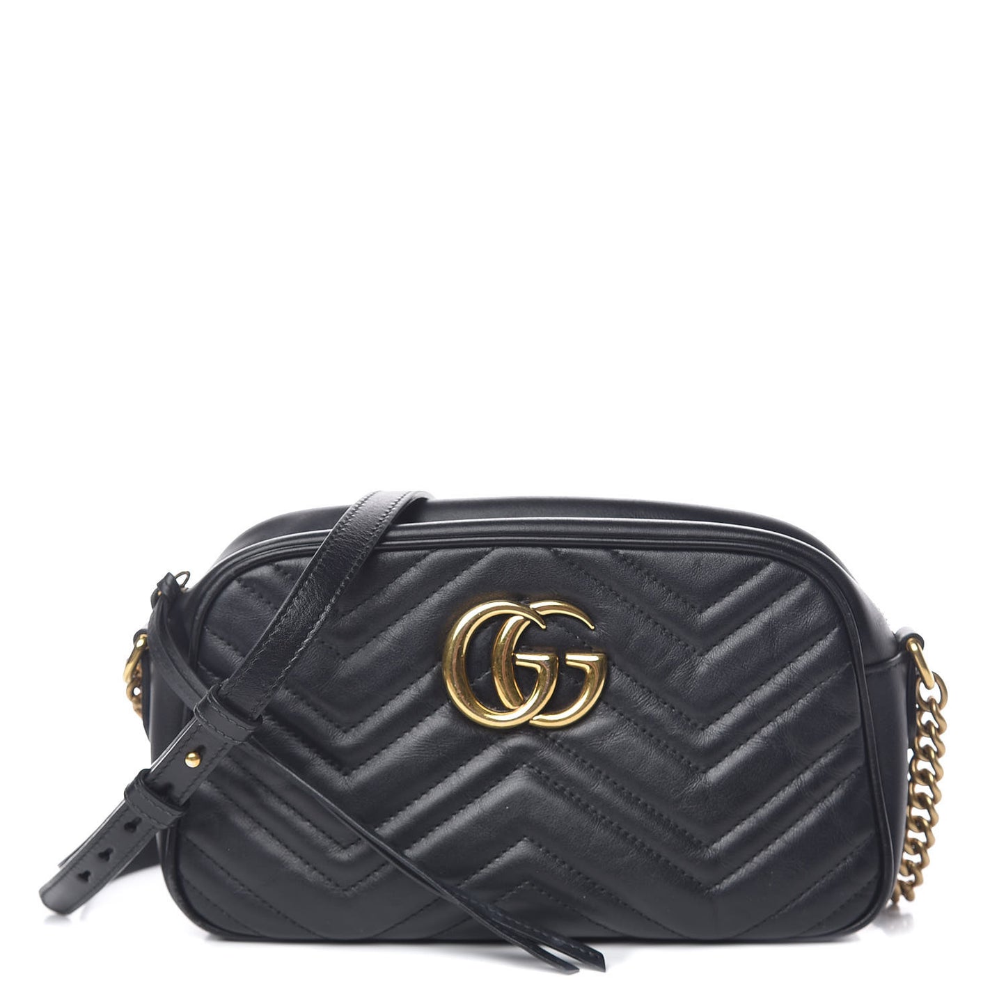 Calfskin Matelasse Small GG Marmont Chain Shoulder Bag Black