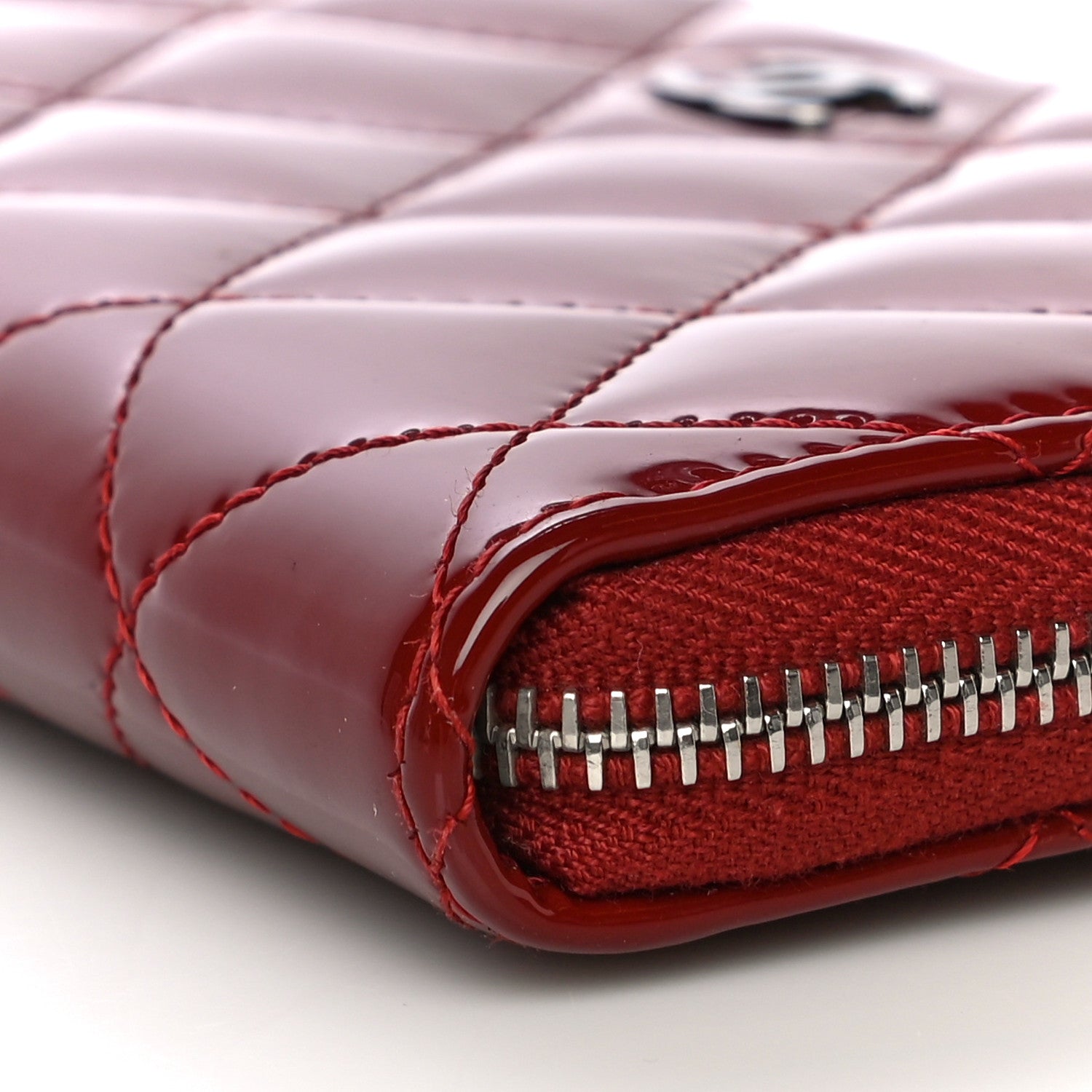 Chanel Patent Quilted Large Gusset Zip Around Wallet Red 11 of 13