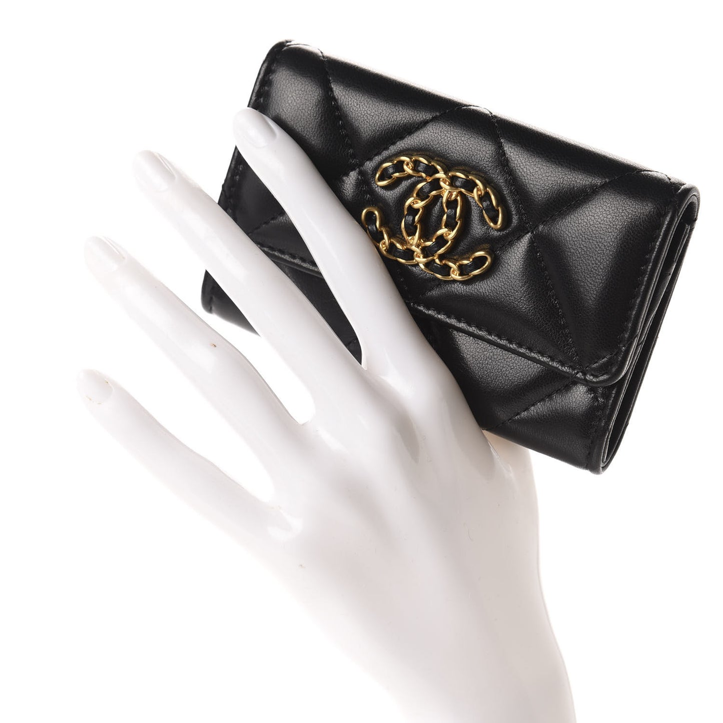 Lambskin Quilted Chanel 19 Flap Card Holder Black
