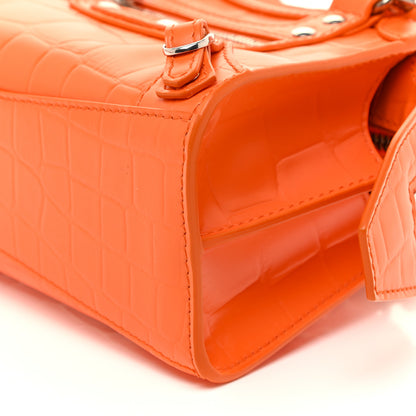 Balenciaga Semi Shiny Calfskin Crocodile Embossed Neo Classic Silver Hardware Nano City Crossbody Orange 9 of 12