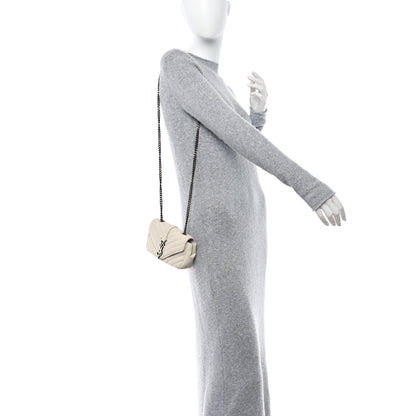 Saint Laurent Grained Calfskin Matelassé Chevron Monogram Classic Baby Chain Bag White 2 of 12